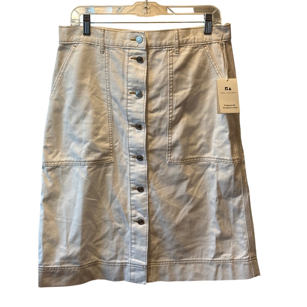 Free Assembly Womens Cream Button Front Denim Midi Skirt Size 12 FAWB00012SP25L